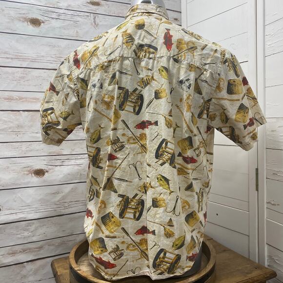 Crossings Mens Camp Fly Fishing Fish Shirt Aloha Hawaiian Button Down Pocket L - Picture 4 of 7